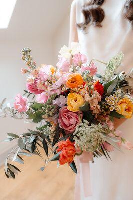 Wedding flower preparations at Hyde House - bridal bouquet and ceremony arrangements